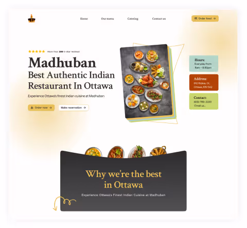 Snapshot of Madhuban Indian Cuisine's website created by Design Infinity