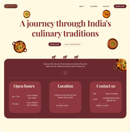 Snapshot of Sona the Indian's Kitchen website created by Design Infinity